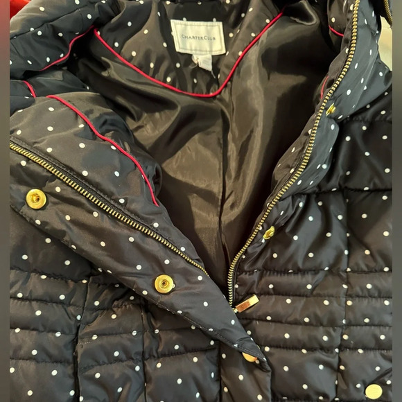 Charter Club Black & White Polka Dot Puffer Vest with Pockets in Size Medium - Picture 4 of 6